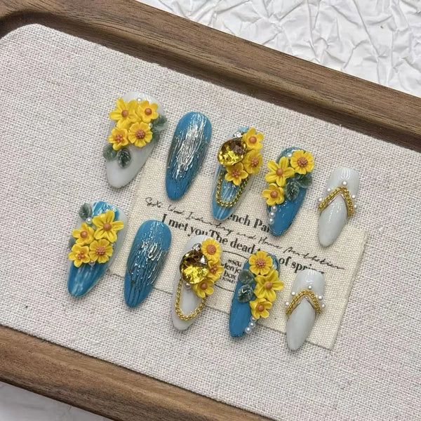 Stunning 3D Floral Press-On Nails