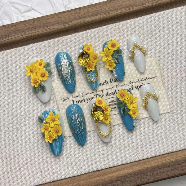 Stunning 3D Floral Press-On Nails