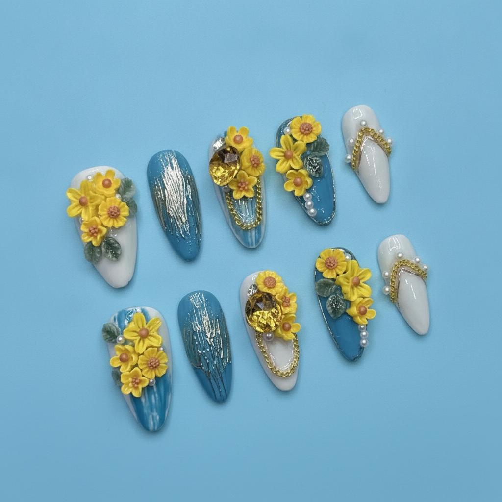 Stunning 3D Floral Press-On Nails