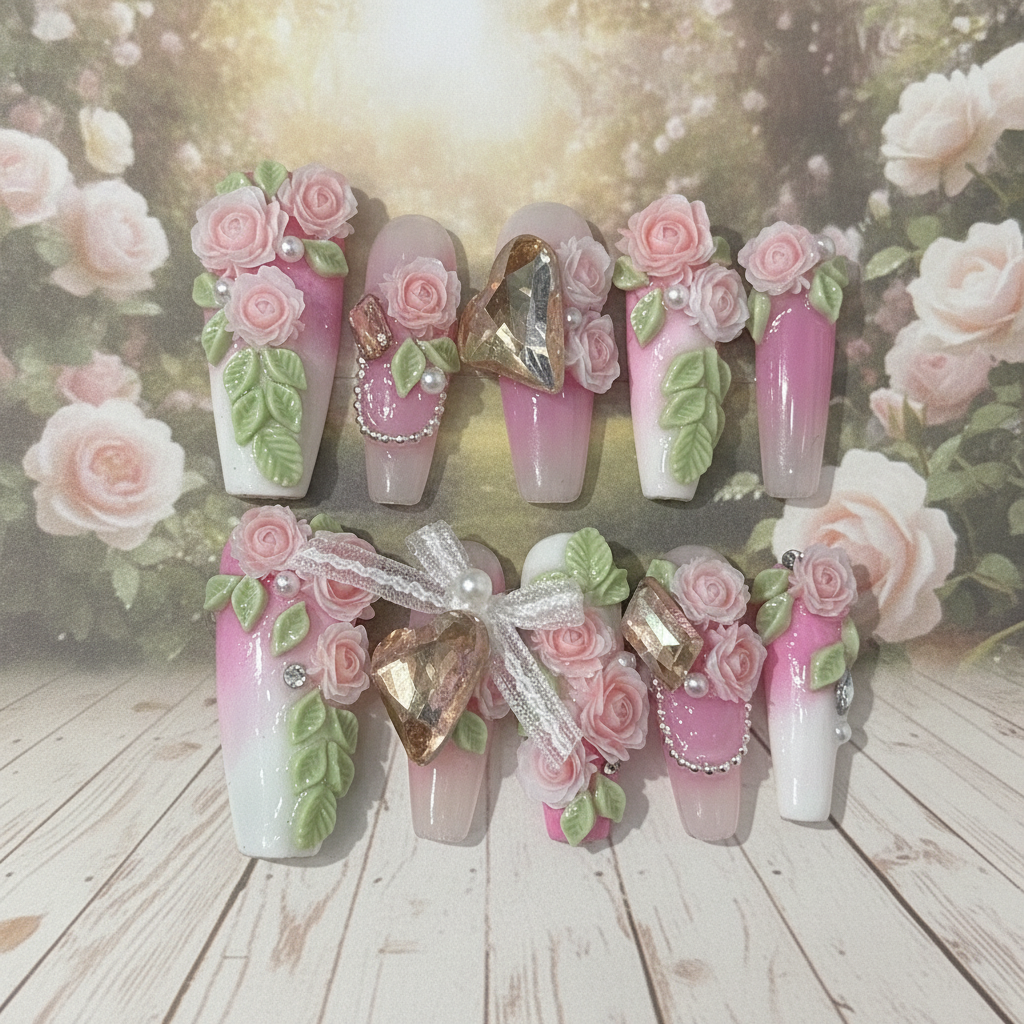 Charming 3D Floral Nails